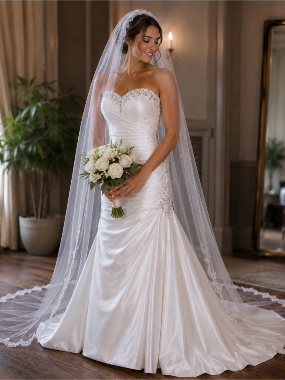 White Cathedral Length Wedding Veil